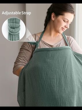 Muslin Adjustable Nursing Cover for Breastfeeding With Arch Neckline, Green